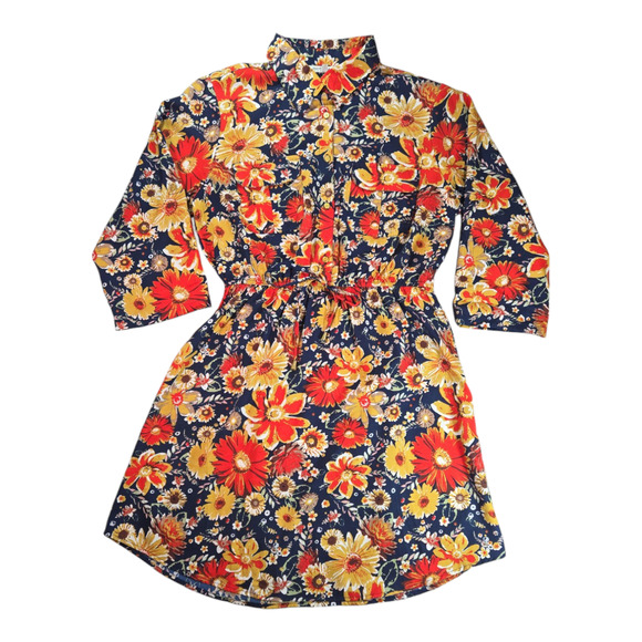 Speed Control NY Wom LG Fall Floral Multicolor Shirt Dress Groovy Retro 70s Boho - Picture 2 of 15